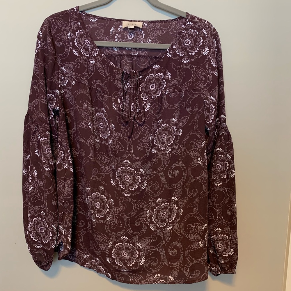 Ann Taylor Loft Maroon Long Sleeve Blouse M
